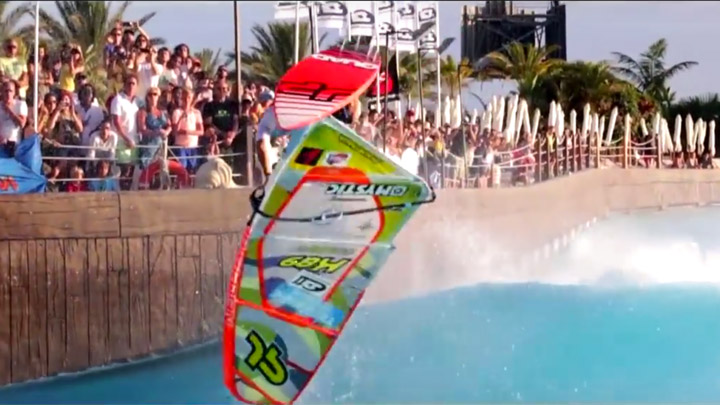 Pro windsurfers wave pool action