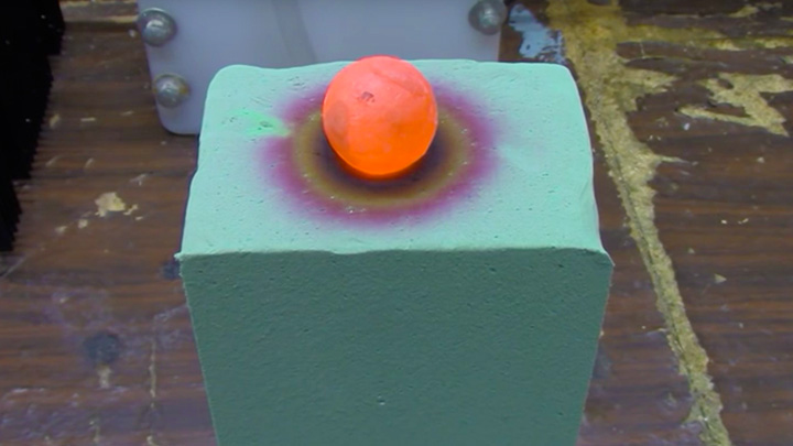 A heated ball on floral foam