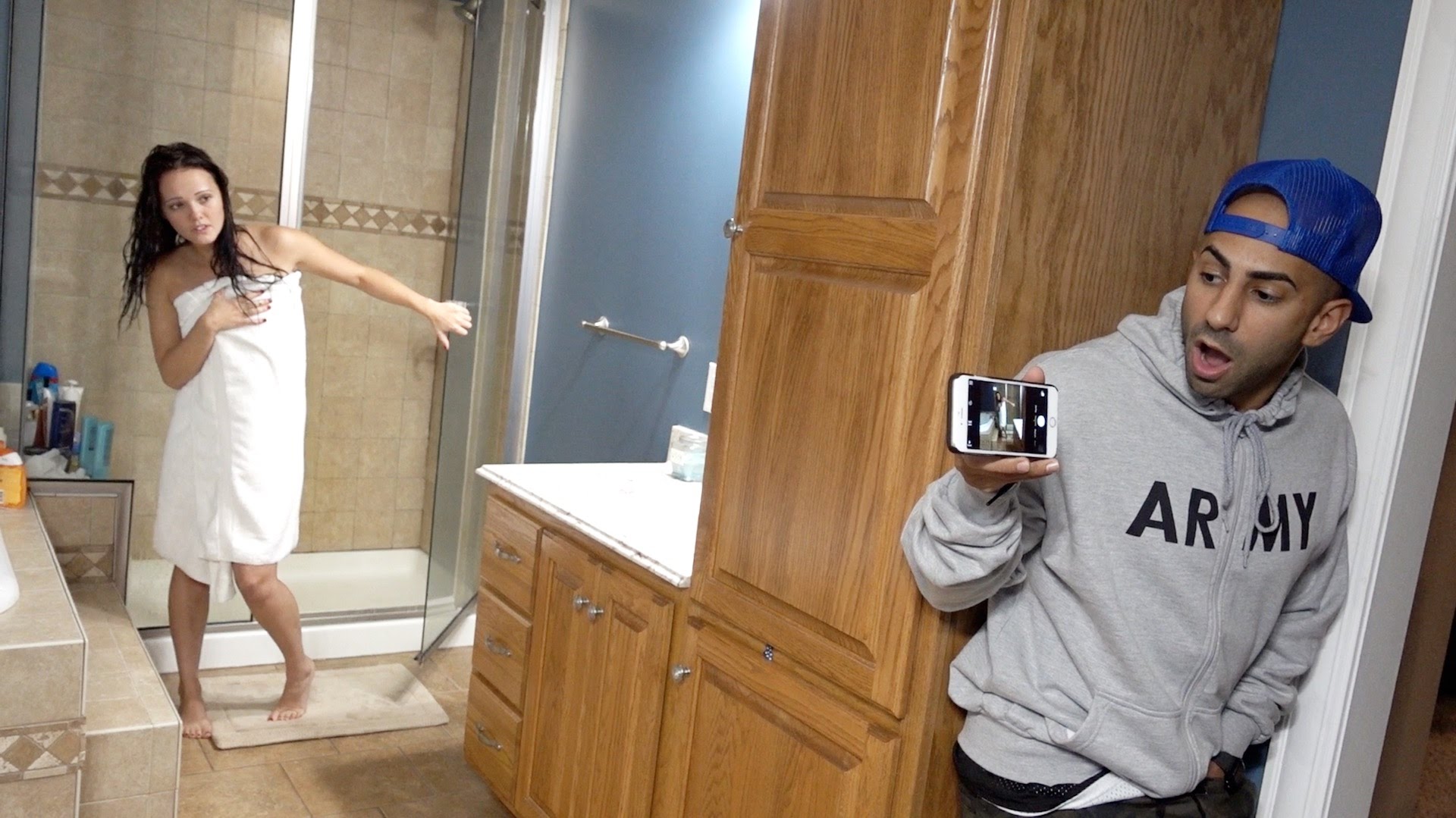 Naked shower prank