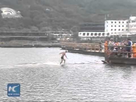 Shaolin monk running atop water