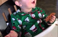 Baby tries bacon for the first time