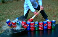 Cutting soda cans in slow motion